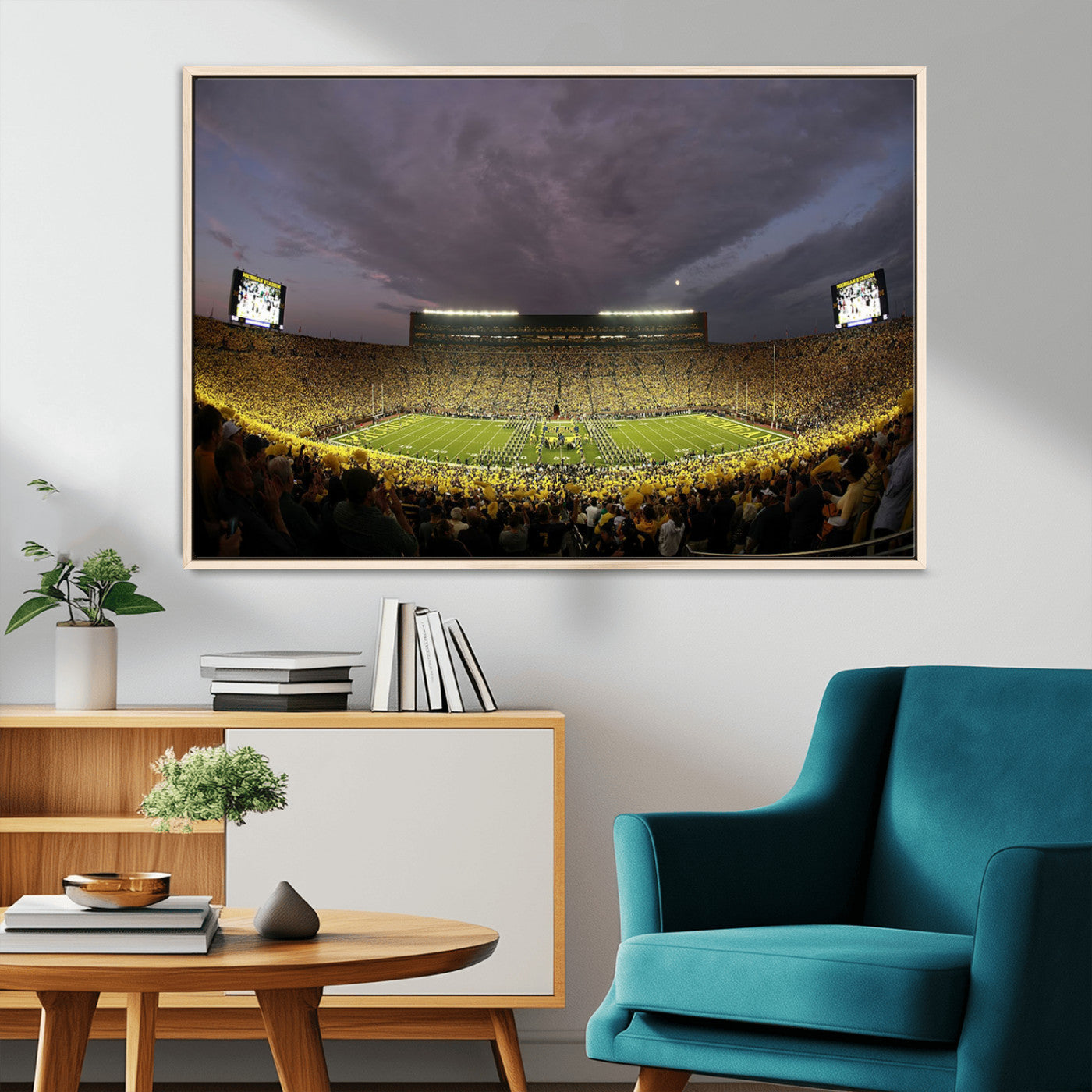72404-MGV-FC-36X24_Natural-Michigan Wolverine Stadium Wall Art Canvas Print, Framed Michigan Stadium Art Picture Print, Football Stadium Perfect Sport Room