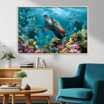 38661-MGV-CV-36X24-Sea Turtle Wall Art Canvas Print, Framed Ocean Wildlife Art Picture Print, Turtle Perfect Coastal Nature Decor Artwork