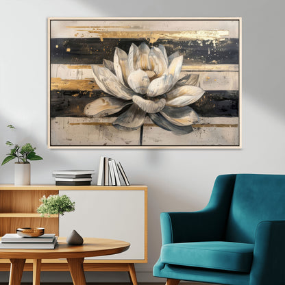 18807-MGV-FC-36X24_Natural-Lotus Flower Wall Art Canvas Print, Framed Abstract Lotus Art Picture Print, White Lotus Flower Perfect Abstract Floral Decor