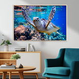 12683-MGV-CV-36X24-Sea Turtle Wall Art – Graceful Ocean Canvas Print with Coral Reef and Tropical Fish, Coastal Marine Life Decor for Beach House,
