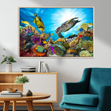 44772-MGV-CV-36X24-Underwater Sea Turtle Wall Art – Vibrant Coral Reef and Tropical Fish Canvas Print, Ocean Marine Life Decor for Living Room,