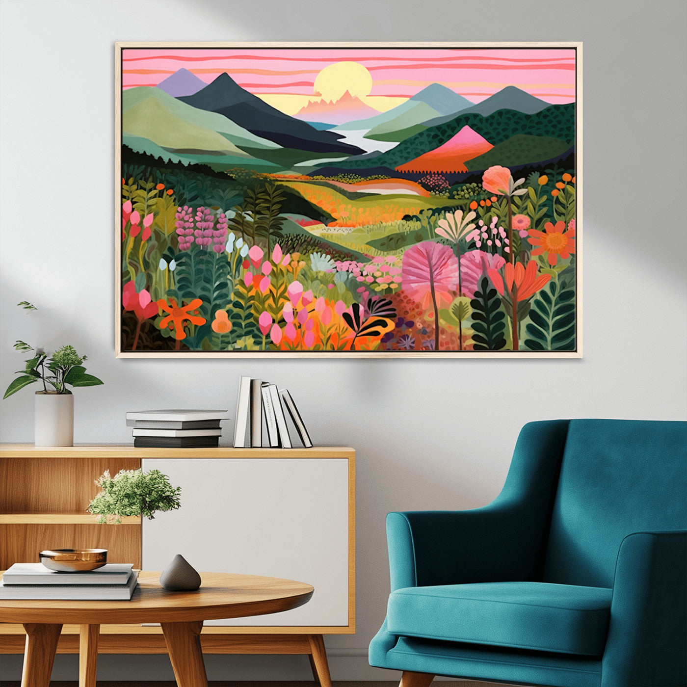 99638-MGV-CV-36X24-Sunset Meadow Wall Art – Panoramic Mountain Landscape with Wildflowers Canvas Print, Vibrant Nature Decor for Living Room, Bedroom