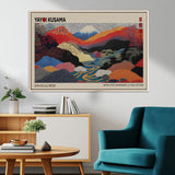 49228-MGV-FC-93X47-3P_Black-Kusama Wall Art – Vibrant Japanese Landscape Canvas Print, Modern Abstract Mountain and River Decor for Living Room, Office or Art