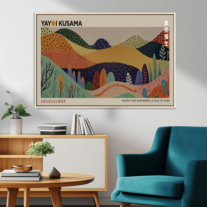 11242-MGV-CV-36X24-Kusama Wall Art – Abstract Colorful Hills Canvas Print, Modern Japanese Inspired Landscape Poster for Living Room, Office or