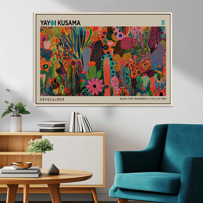 40791-MGV-CV-36X24-Kusama Inspired Wall Art – Vibrant Abstract Floral Jungle Canvas Print, Bold Pop Art Botanical Decor for Living Room, Bedroom, or