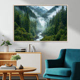 69453-MGV-CV-36X24-Mountain Forest Wall Art – Misty River and Evergreen Landscape Canvas Print, Nature Photography Poster for Living Room, Bedroom,