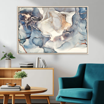 51497-MGV-CV-36X24-Abstract Blue and Gold Wall Art – Modern Fluid Ink Style Canvas Print, Elegant Contemporary Decor for Living Room, Office