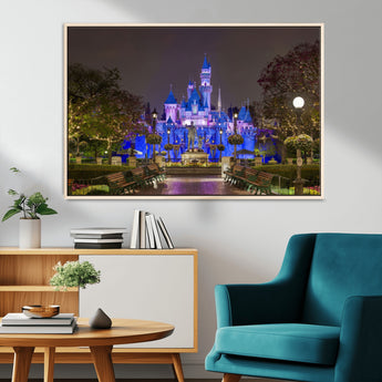 63560-MGV-CV-36X24-Fairy Tale Castle Wall Art – Magical Night Scene Canvas Print with Lights and Gardens, Fantasy Architecture Artwork for Living