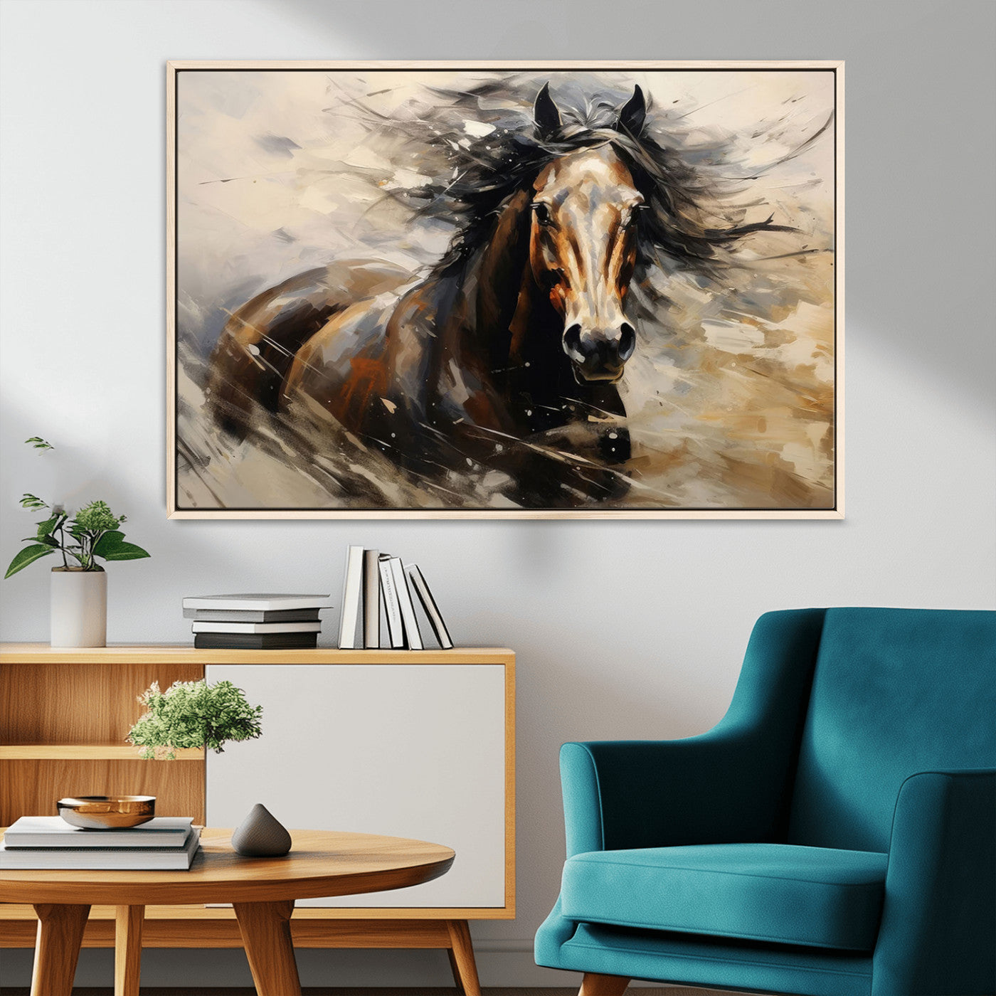 53001-MGV-CV-36X24-Wild Horse Wall Art – Majestic Stallion Canvas Print with Flowing Mane, Rustic Western Style Painting for Living Room, Office or