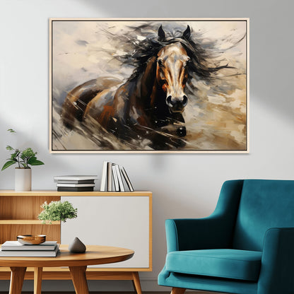 53001-MGV-CV-36X24-Wild Horse Wall Art – Majestic Stallion Canvas Print with Flowing Mane, Rustic Western Style Painting for Living Room, Office or