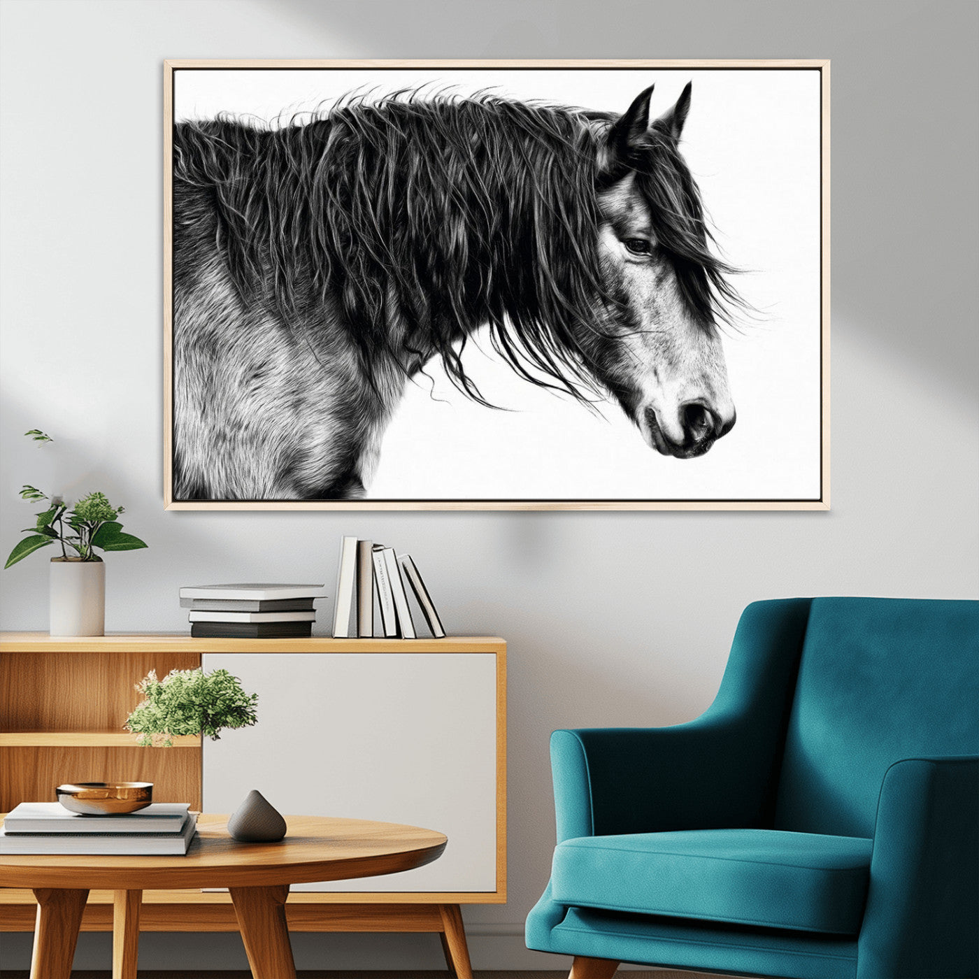 57694-MGV-CV-36X24-Horse Portrait Wall Art – Black and White Canvas Print with Detailed Stallion Profile, Rustic Farmhouse Equestrian Artwork for