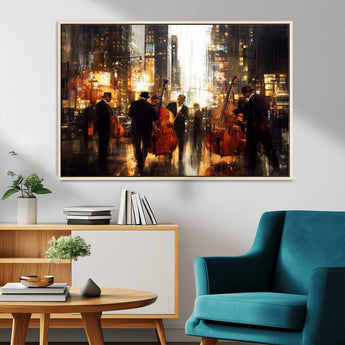 58782-MGV-CV-36X24-Jazz Musicians Cityscape Wall Art – Vibrant Urban Night Canvas Print, Elegant Music Themed Decor for Living Room, Office, or Music