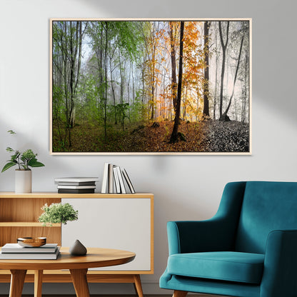 95317-MGV-CV-36X24-Four Seasons Forest Wall Art – Panoramic Nature Canvas Print Showing Spring, Summer, Autumn and Winter Landscape for Living Room,