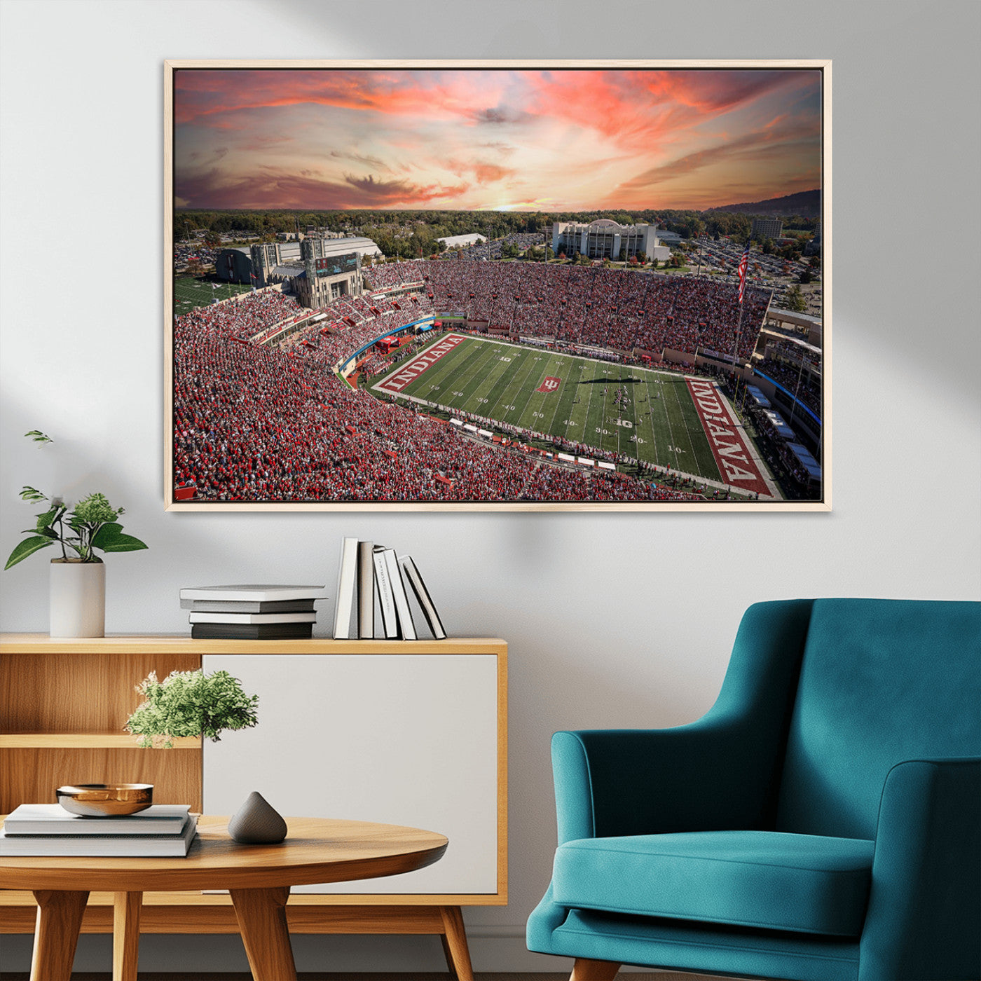 51135-MGV-CV-36X24-Indiana Hoosiers Stadium Wall Art – Panoramic Football Canvas Print with Game Day Crowd and Sunset Sky, Sports Artwork for Man