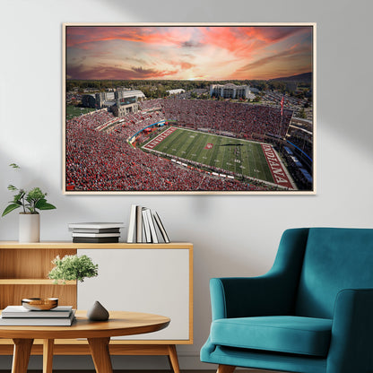 51135-MGV-CV-36X24-Indiana Hoosiers Stadium Wall Art – Panoramic Football Canvas Print with Game Day Crowd and Sunset Sky, Sports Artwork for Man