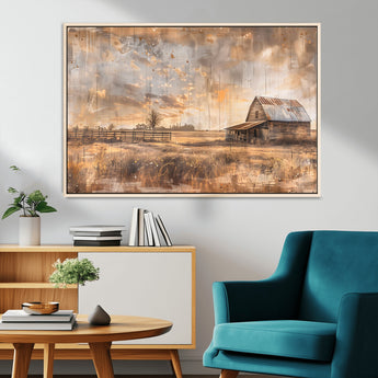 FARM2-MGV-CV-36X24-Rustic Farmhouse Wall Art Canvas Print, Framed Old Barn Art Picture Print, Southwestern Farmhouse Perfect Rustic Decor Artwork