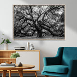 132944706-MGV-CV-36X24-Ancient Tree Wall Art – Black and White Photography Canvas Print Featuring Majestic Twisting Branches, Rustic Nature Artwork for