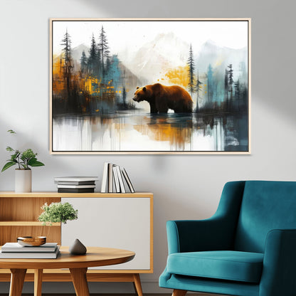 50308-MGV-CV-36X24-Bear Wilderness Wall Art – Mountain Forest Canvas Print, Rustic Cabin Decor with Wildlife Landscape, Nature Artwork for Lodge,