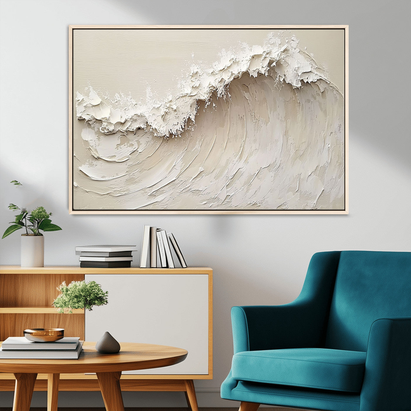 45175-MGV-CV-36X24-Textured Wave Wall Art Canvas Print, Framed Minimal Seascape Art Picture Print, Elegant Wave Perfect Modern Coastal Decor Artwork