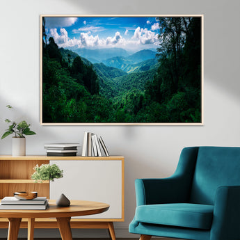 74439378-MGV-CV-36X24-Tropical Jungle Wall Art Canvas Print, Framed Lush Valley Art Picture Print, Forest Mountains Perfect Tropical Wilderness Decor