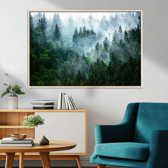 17393683-MGV-CV-36X24-Misty Forest Art Wall Art Canvas Print, Framed Foggy Mountain Art Art Picture Print, Scenic Wall Print Perfect Decor Artwork