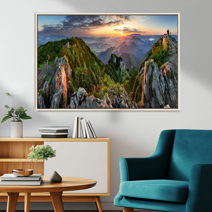 51582565-MGV-CV-36X24-Mountain Sunrise Panorama Wall Art – Scenic Landscape Canvas Print, Hiking Adventure Nature Photography, Large Mountain Range Wall