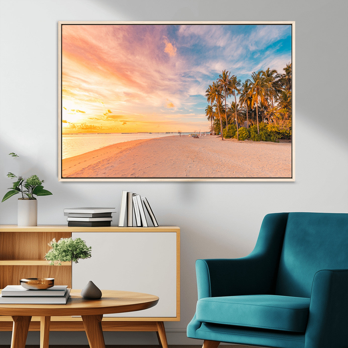 41542880-MGV-CV-36X24-Tropical Beach Wall Art Canvas Print, Framed Palm Trees Art Picture Print, Sunset Shore Perfect Tropical Coastal Decor Artwork
