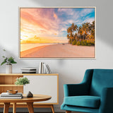 41542880-MGV-CV-36X24-Tropical Beach Wall Art Canvas Print, Framed Palm Trees Art Picture Print, Sunset Shore Perfect Tropical Coastal Decor Artwork