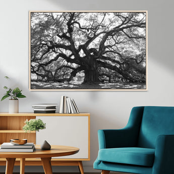 81655611-MGV-CV-36X24-Ancient Oak Wall Art Canvas Print, Framed Twisted Branches Art Picture Print, Gnarled Tree Perfect Moody Nature Decor Artwork