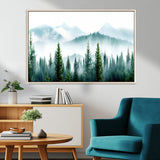 16716676-MGV-CV-36X24-Pine Forest Wall Art Canvas Print, Framed Misty Mountains Art Picture Print, Foggy Trees Perfect Moody Forest Decor Artwork