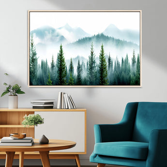 16716676-MGV-CV-36X24-Pine Forest Wall Art Canvas Print, Framed Misty Mountains Art Picture Print, Foggy Trees Perfect Moody Forest Decor Artwork