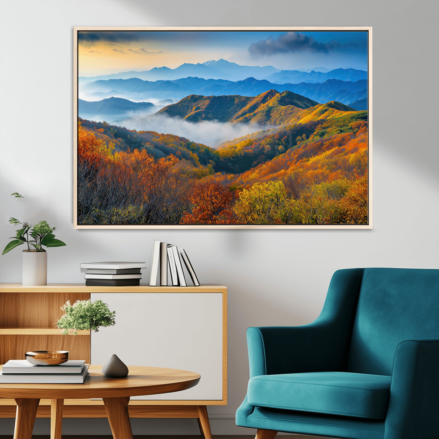86772247-MGV-CV-36X24-Autumn Mountains Wall Art Canvas Print, Framed Fall Foliage Art Picture Print, Vibrant Hills Perfect Vibrant Nature Decor Artwork