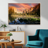 31199457-MGV-CV-36X24-Yosemite Valley Wall Art Canvas Print, Framed El Capitan Art Picture Print, Sunset Sky Perfect Vibrant Western Decor Artwork