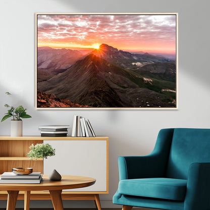 50957419-MGV-CV-36X24-Mountain Sunrise Wall Art Canvas Print, Framed Alpine Ridge Art Picture Print, Mountain Range Perfect Vibrant Rustic Decor Artwork