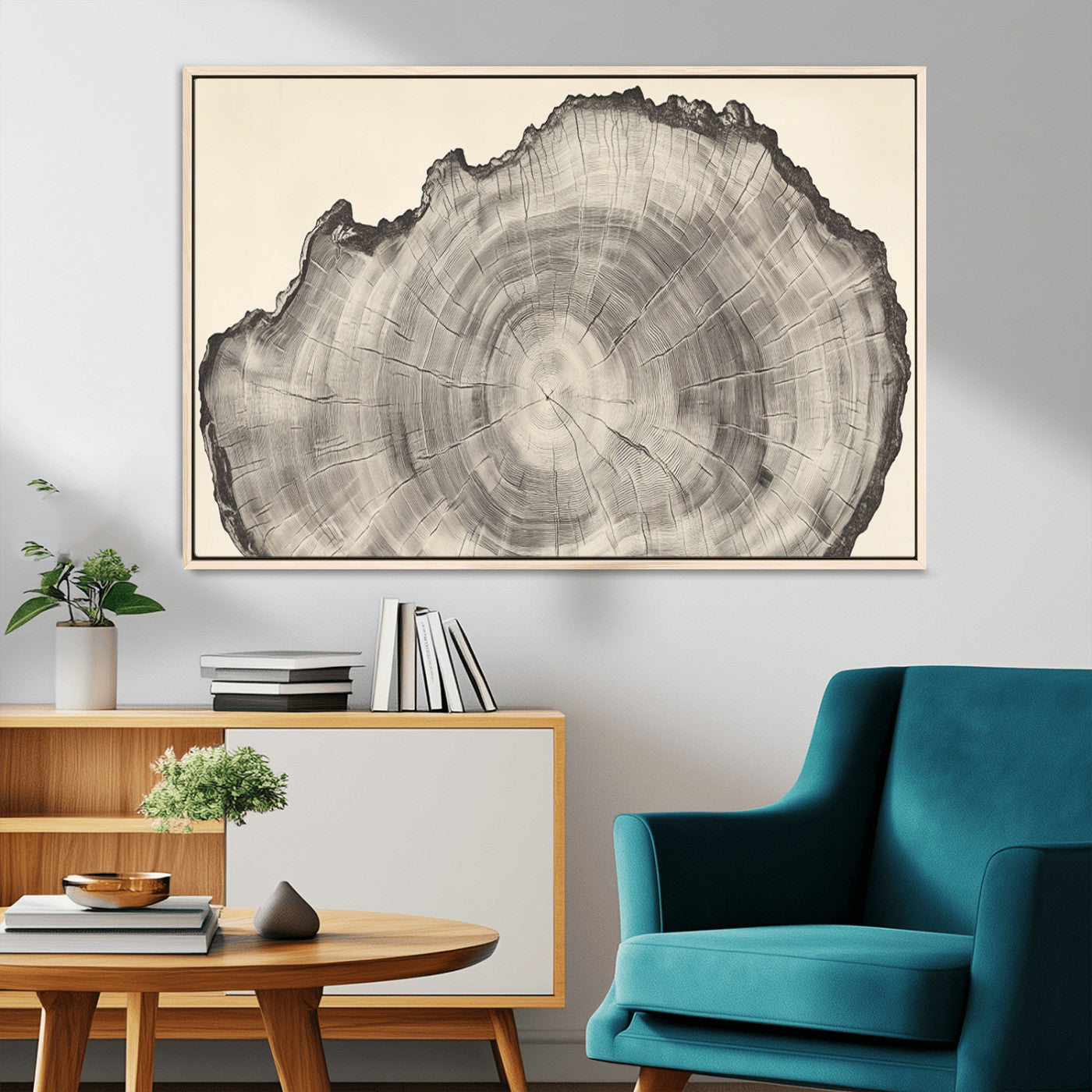 98921313-MGV-FC-36X24_Natural-Tree Ring Wall Art Canvas Print, Framed Wood Slice Art Picture Print, Minimalist Wood Perfect Rustic Academic Decor Artwork