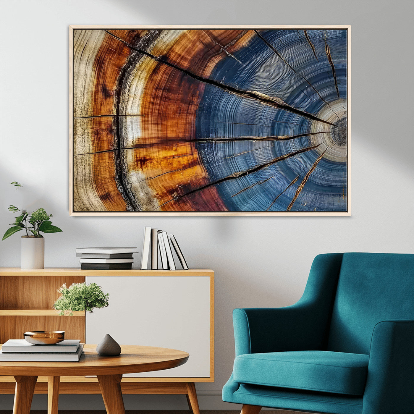 96890915-MGV-CV-36X24-Abstract Tree Ring Wall Art – Rustic Nature Canvas Print with Wood Grain Texture, Modern Earth Tone Artwork for Office, Living