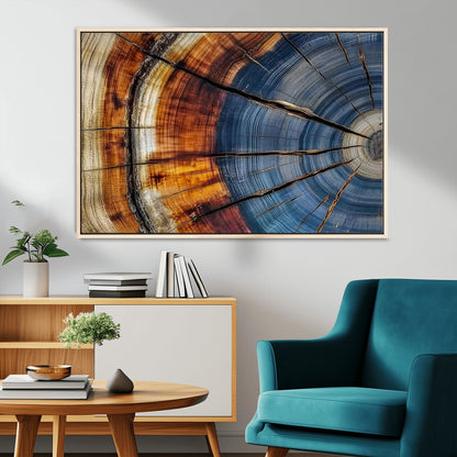96890915-MGV-CV-36X24-Abstract Tree Ring Wall Art – Rustic Nature Canvas Print with Wood Grain Texture, Modern Earth Tone Artwork for Office, Living