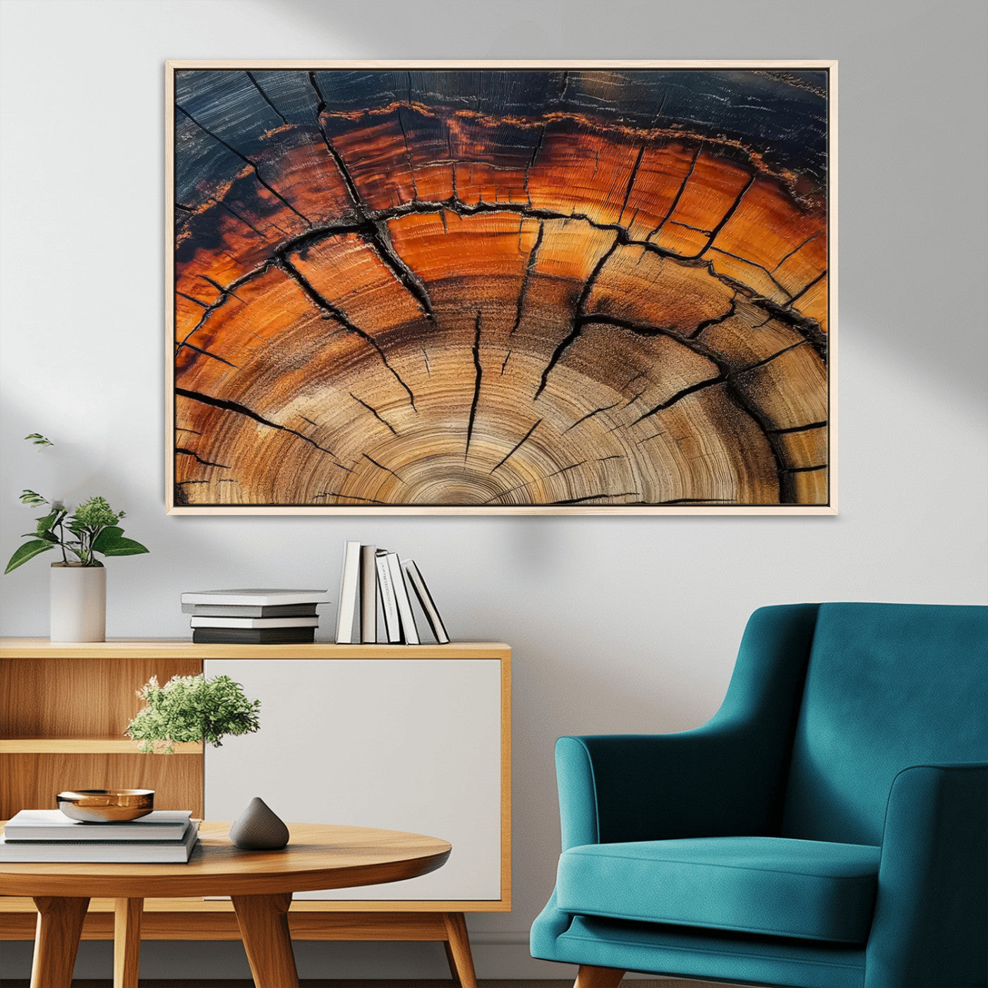 65909987-MGV-CV-36X24-Rustic Tree Ring Wall Art – Nature Inspired Wooden Texture Canvas Print, Modern Abstract Artwork for Living Room, Bedroom, Office