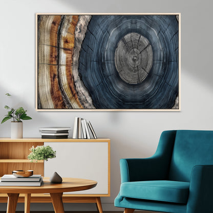 91368647-MGV-FC-36X24_Natural-Tree Ring Wall Art – Natural Rustic Wood Texture Canvas Print, Farmhouse Log Cabin Decor, Framed Abstract Tree Stump for Living