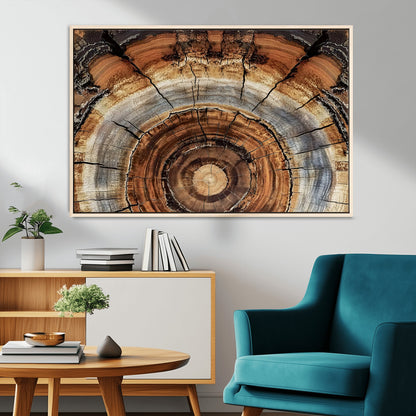15184146-MGV-CV-36X24-Tree Rings Wall Art Canvas Print, Framed Wood Texture Art Picture Print, Rustic Pattern Perfect Rustic Organic Decor Artwork