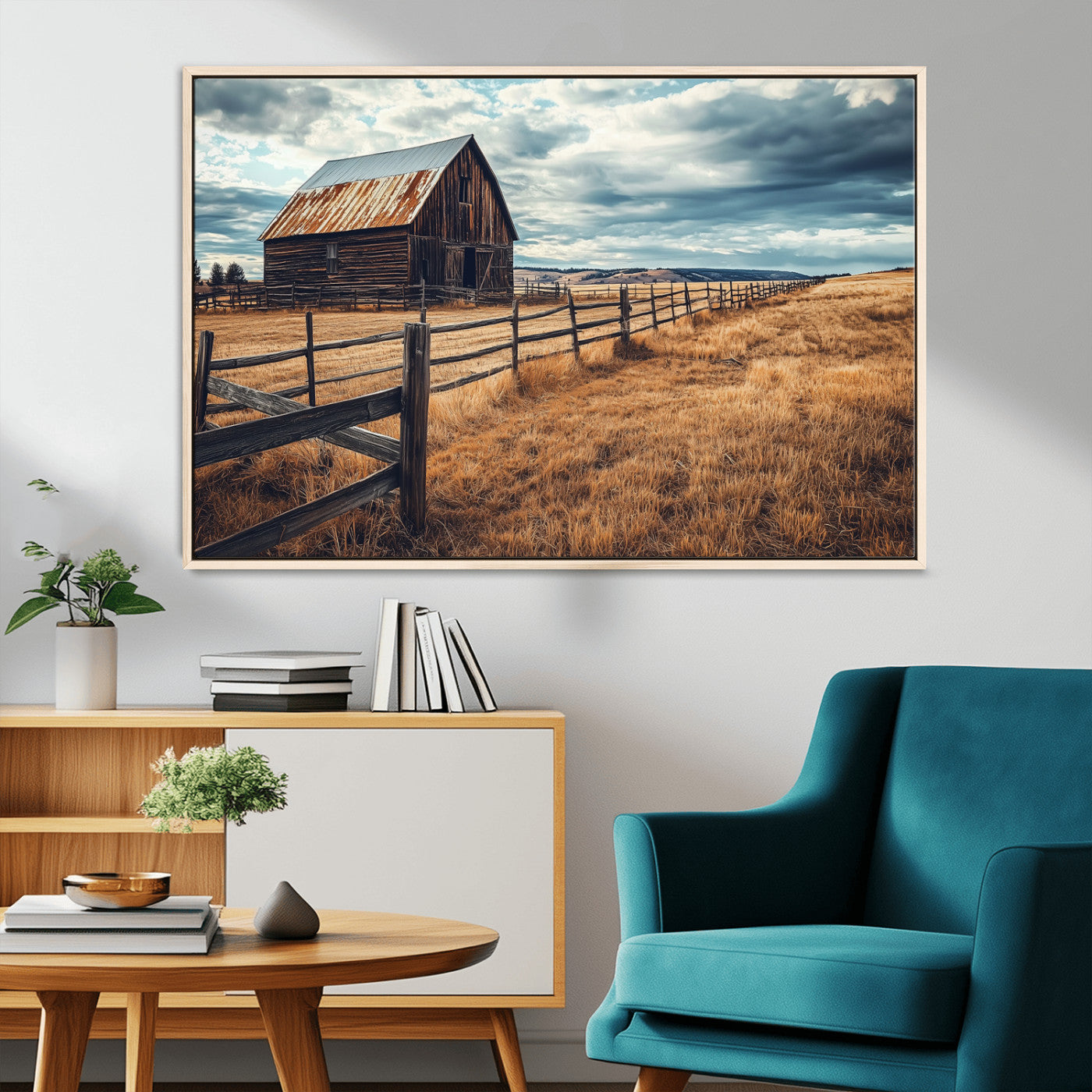69356982-MGV-CV-36X24-Old Barn Wall Art Canvas Print, Framed Rustic Fence Art Picture Print, Wooden Farmhouse Perfect Rustic Farmhouse Decor Artwork