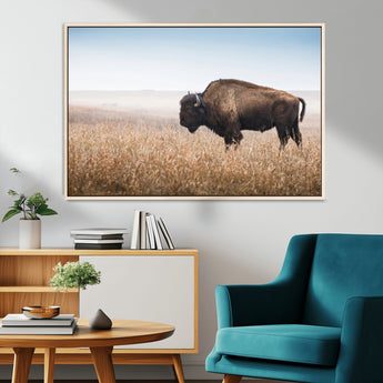 91267849-MGV-CV-36X24-Wild Bison Wall Art Canvas Print, Framed Bison in Prairie Art Picture Print, Rustic Western Perfect Rustic Western Decor Artwork