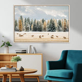 64188182-MGV-CV-36X24-Elk Herd Wall Art Canvas Print, Framed Snowy Forest Art Picture Print, Forest Elks Perfect Neutral Rustic Decor Artwork