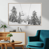 55003599-MGV-CV-36X24-Snowy Ski Lift Wall Art Canvas Print, Framed Winter Forest Art Picture Print, Ski lift Ride Perfect Winter Lodge Decor Artwork