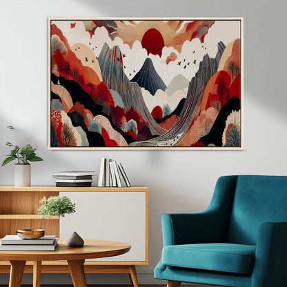 59495752-MGV-CV-36X24-Abstract Mountain Wall Art Canvas Print, Framed Vibrant Landscape Art Picture Print, Nature Drawing Perfect Contemporary