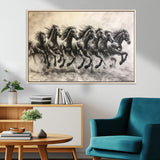 56089591-MGV-FC-36X24_Natural-Galloping Horses Wall Art Canvas Print, Framed Wild Stallions Art Picture Print, Horse Herd Sketch Perfect Monochrome Dynamic