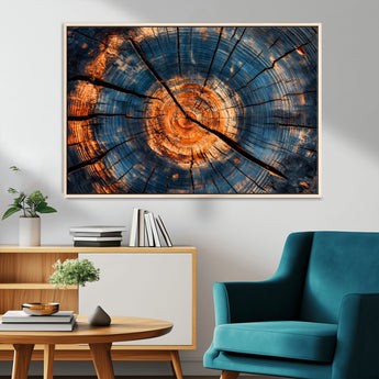 81894502-MGV-CV-36X24-Burnt Wood Wall Art Canvas Print, Framed Aged Timber Art Picture Print, Rustic Tree Slice Perfect Rustic Decor Artwork for Home,