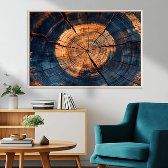 18975622-MGV-CV-36X24-Burnt Wood Wall Art Canvas Print, Framed Aged Timber Art Picture Print, Rustic Tree Slice Perfect Rustic Decor Artwork for Home,