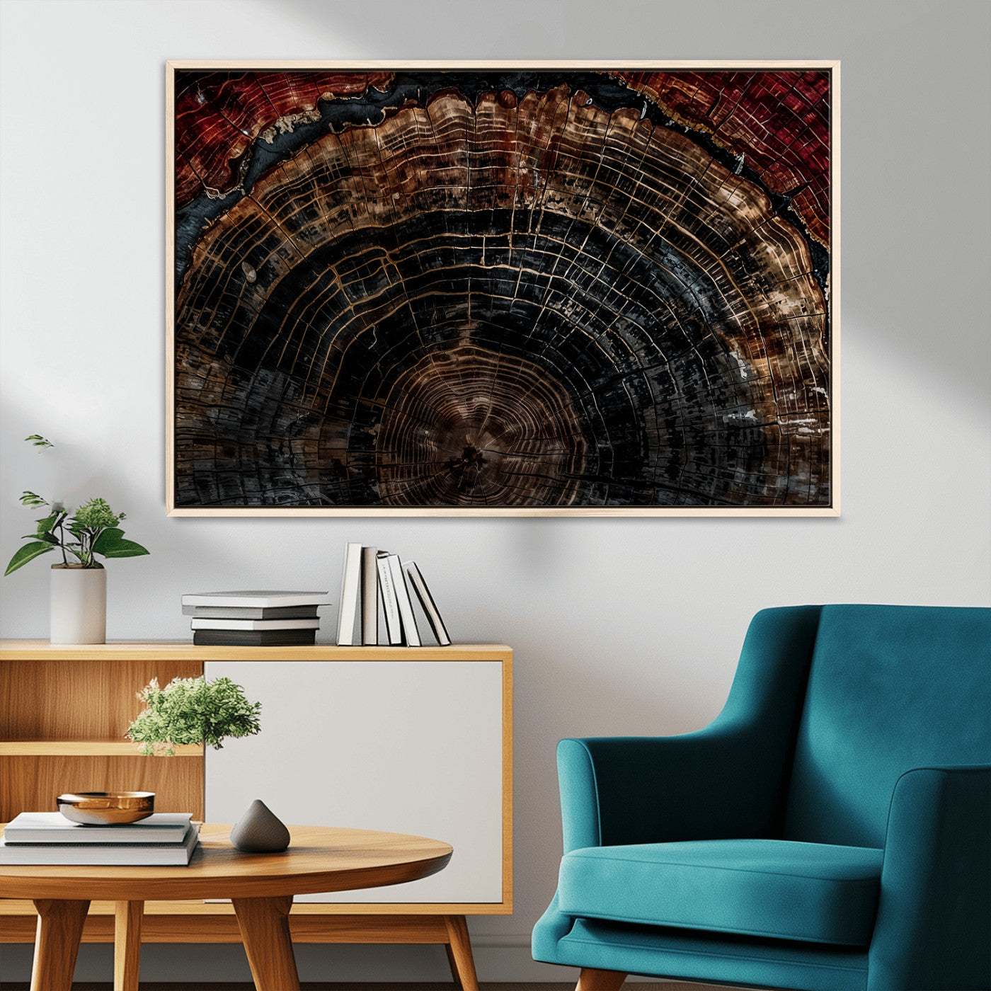 43686762-MGV-CV-36X24-Dark Wood Ring Wall Art Canvas Print, Framed Abstract Wood Tree Art Picture Print, Rustic Tree Slice Perfect Rustic Decor Artwork