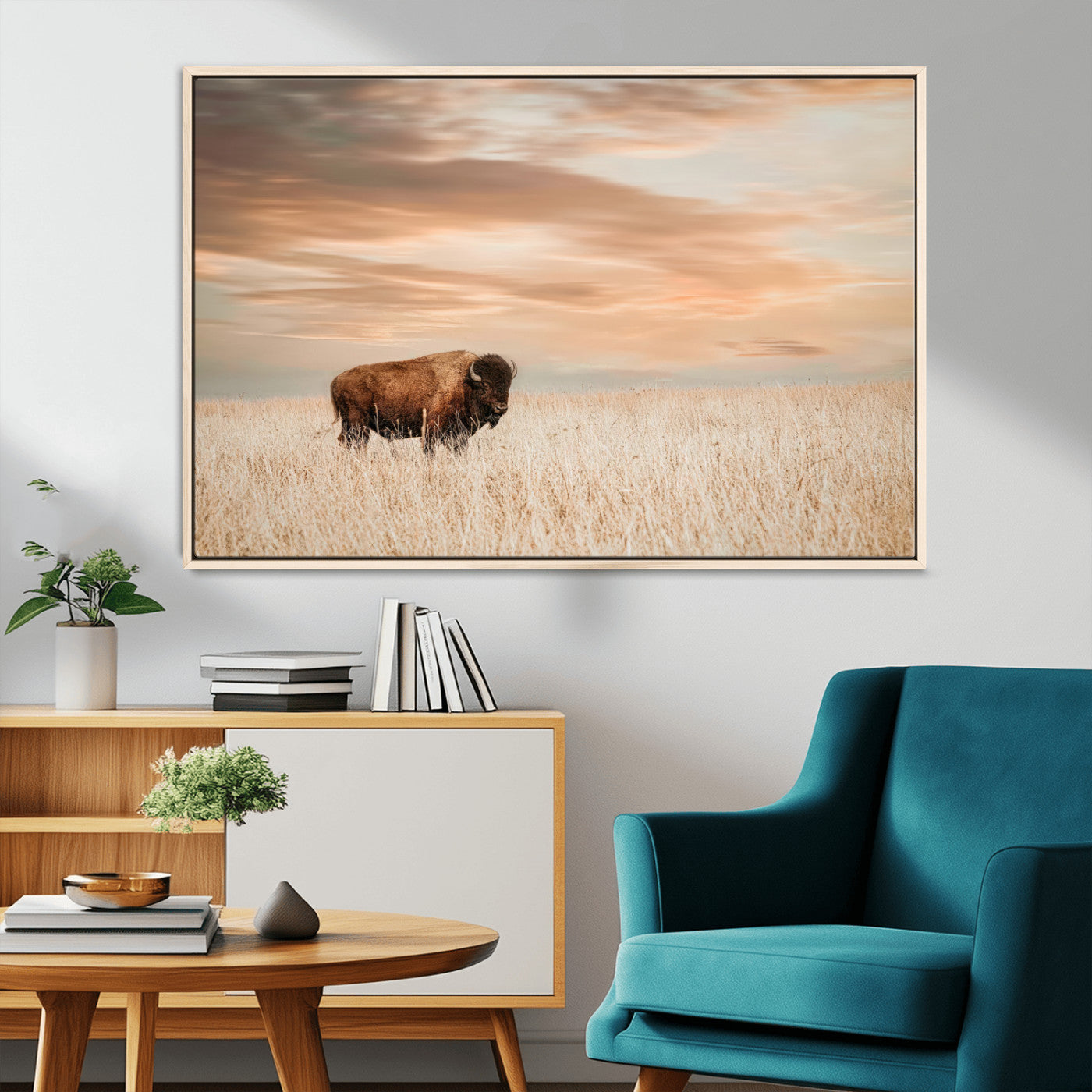 87282289-MGV-CV-36X24-Bison Wall Art Canvas Print, Framed Buffalo Art Picture Print, Western Prairie Perfect Rustic Decor Artwork